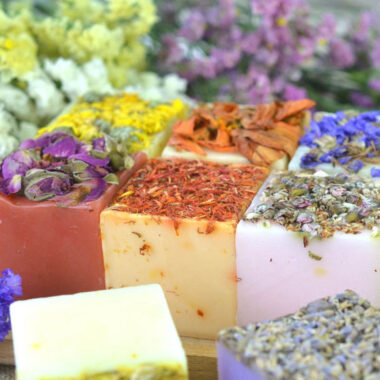 Handmade organic floral bar soap wholesale with petals