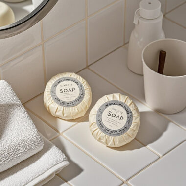 Round mini hotel soap for 5-star guest kits and luxury amenities