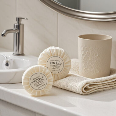 Round mini hotel soap for 5-star guest kits and luxury amenities